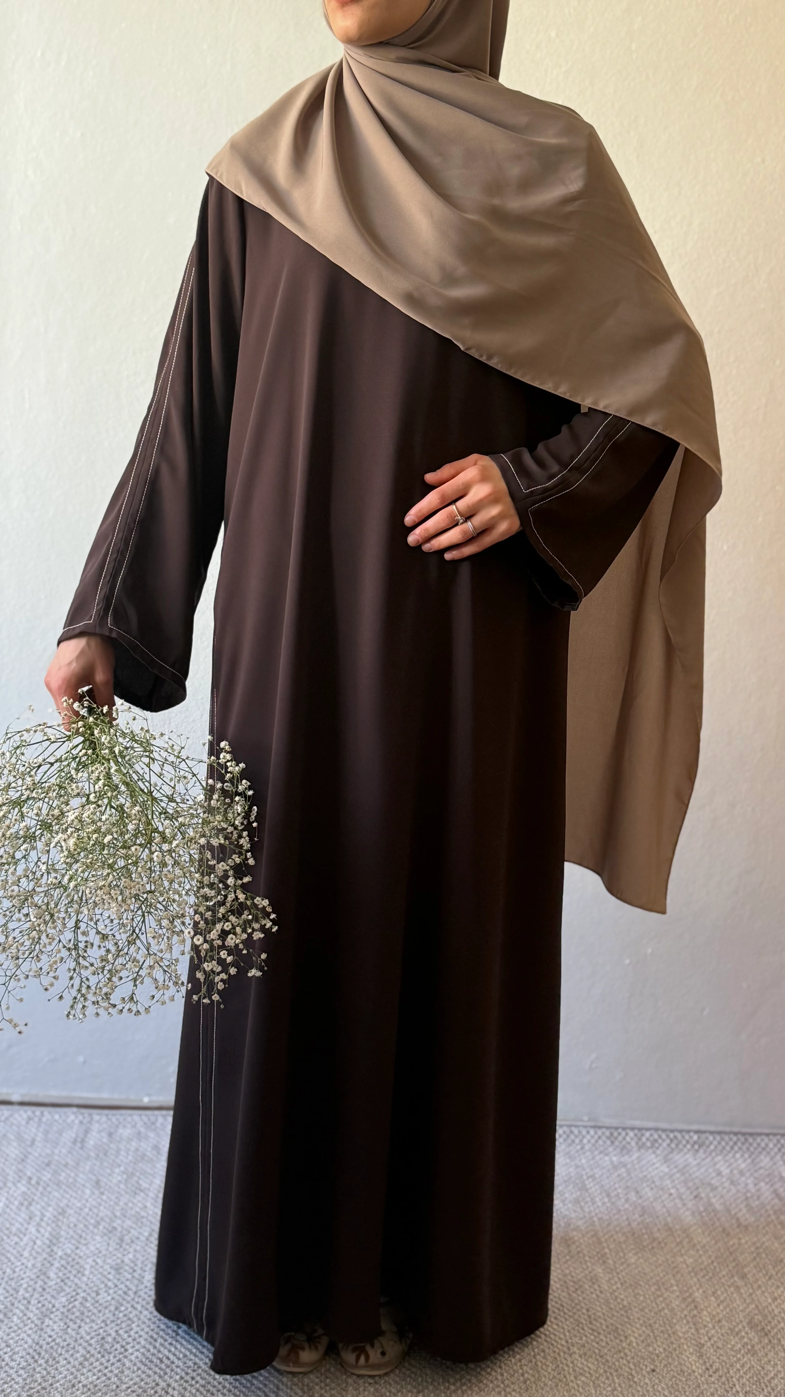Çizgili Abaya Acı Kahverengi