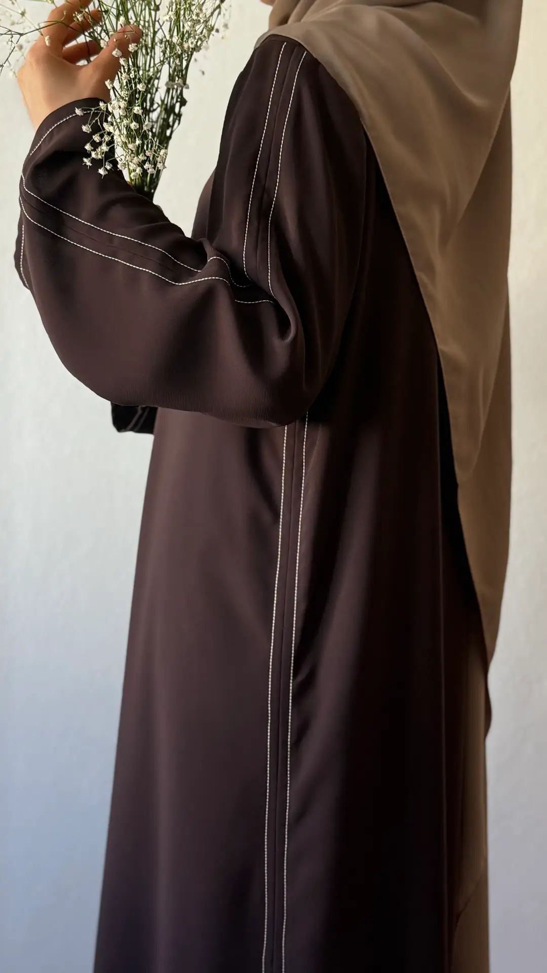 Çizgili Abaya Acı Kahverengi