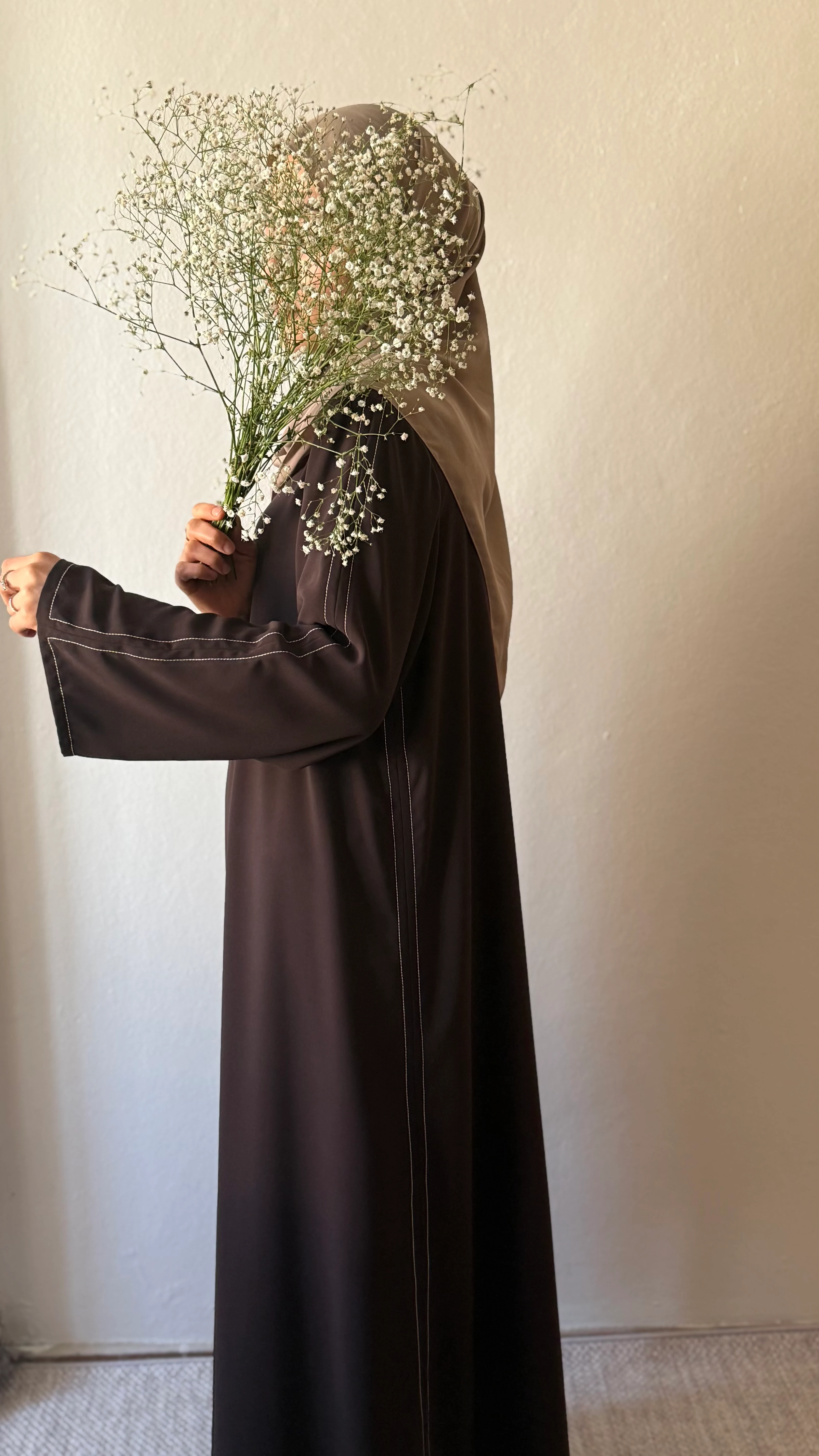 Çizgili Abaya Acı Kahverengi
