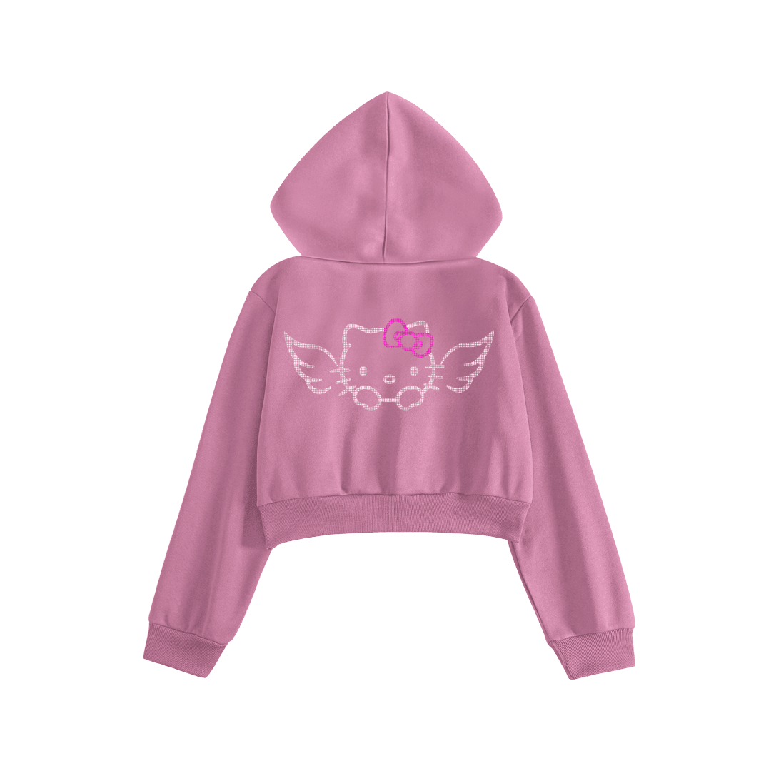 Rhinestone "Fleakkity" Crop Hoodie | Sugar Pink