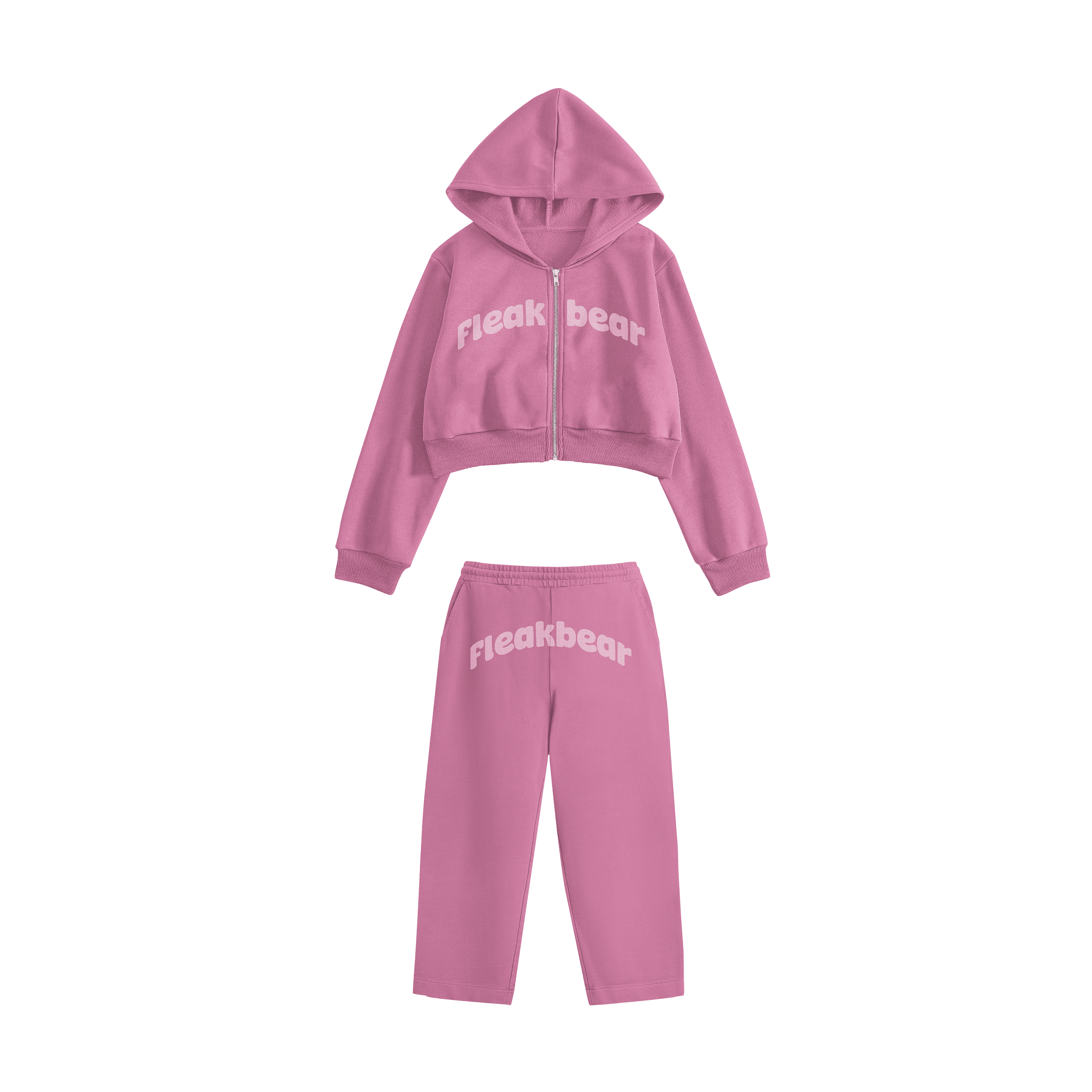 Rhinestone "Fleakbear" Crop Hoodie Takım | Sugar Pink