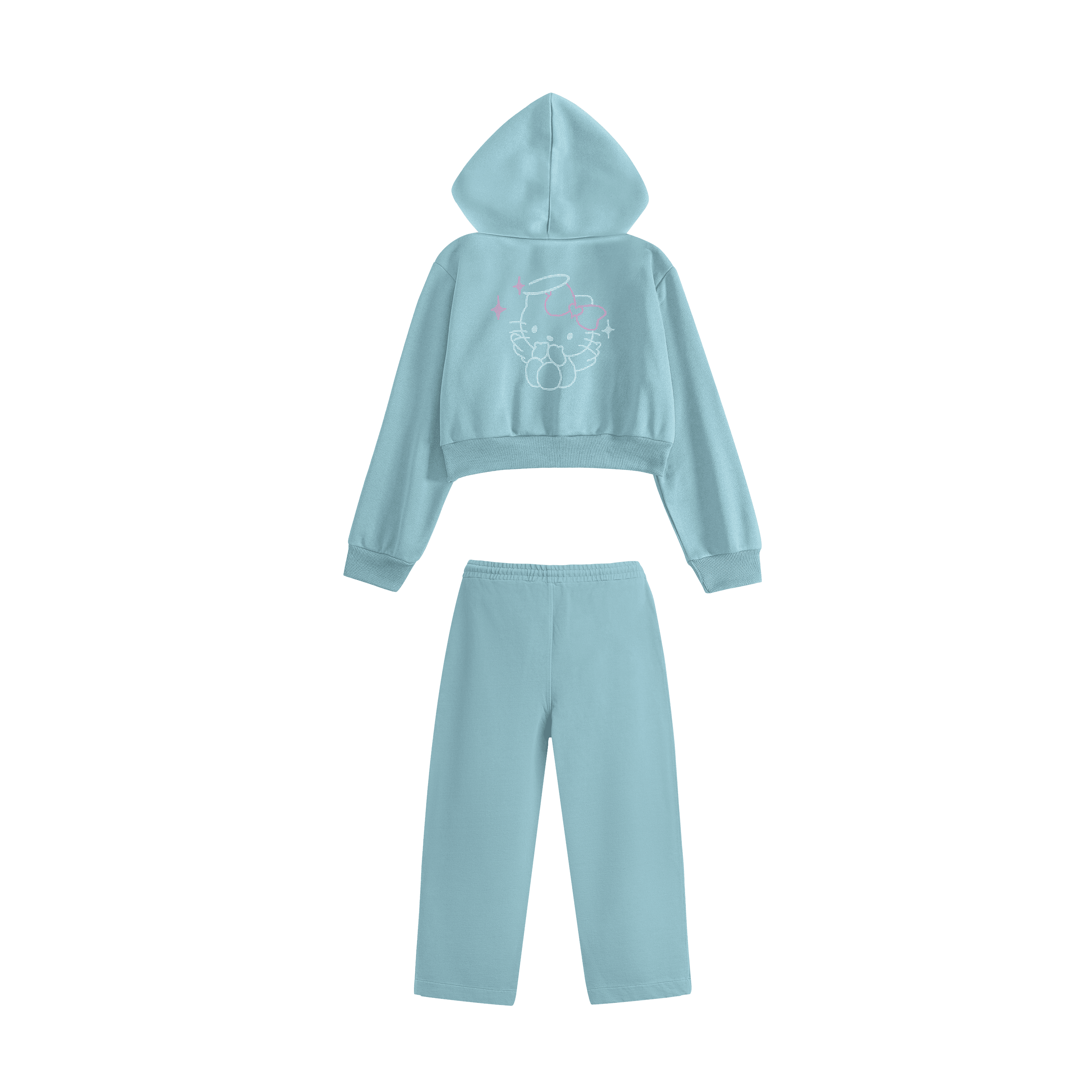 Rhinestone "Fleakangel" Crop Hoodie Takım | Sugar Blue