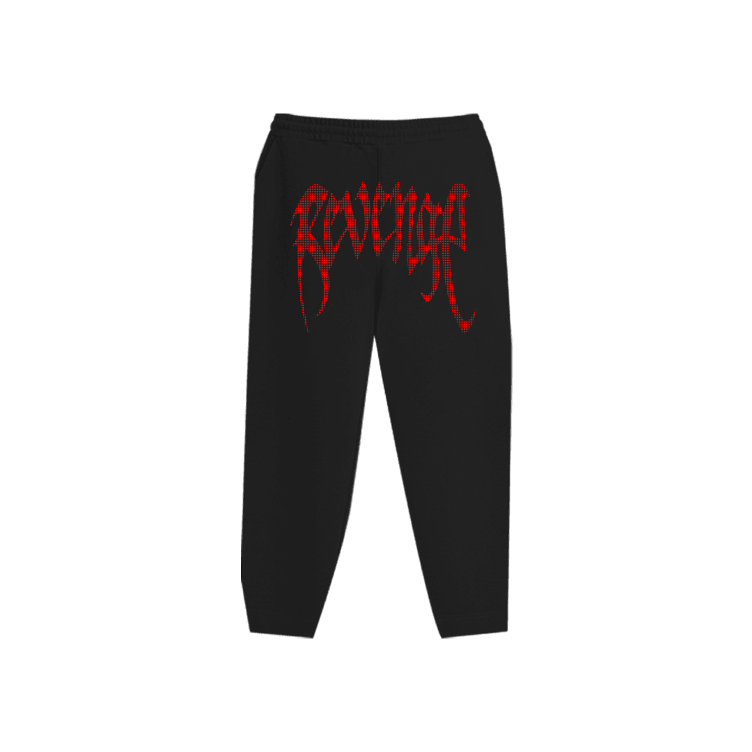 Rhinestone "Revenge" Eşofman Altı | Black Red