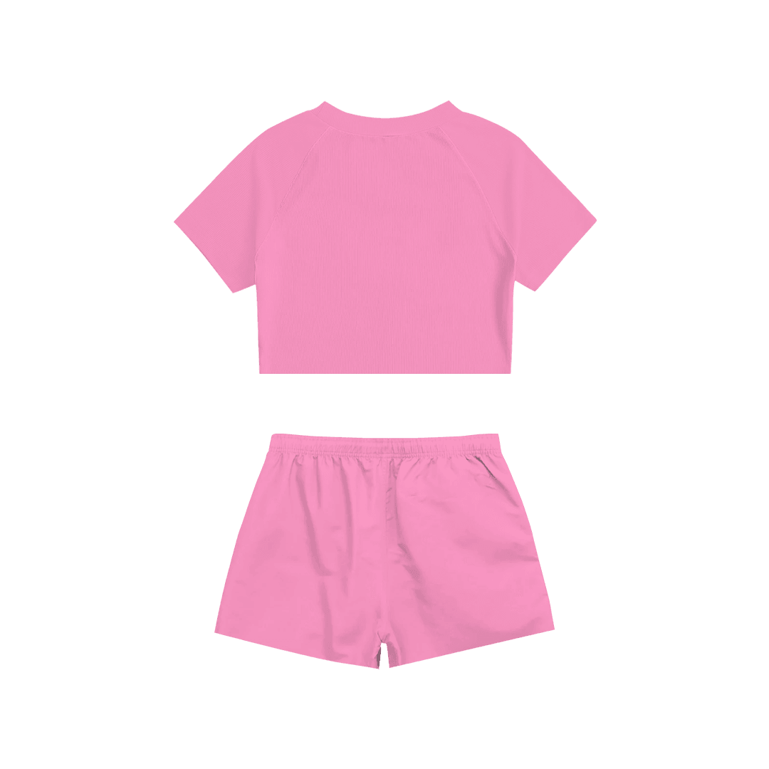 Rhinestone "Fleakkitty" Crop Short Takım | Sugar Pink