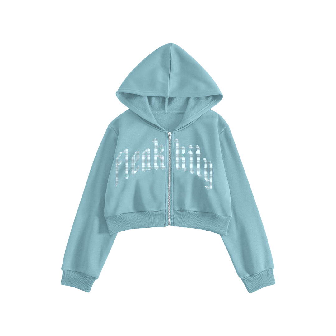 Rhinestone "Fleakkity" Crop Hoodie | Sugar Blue