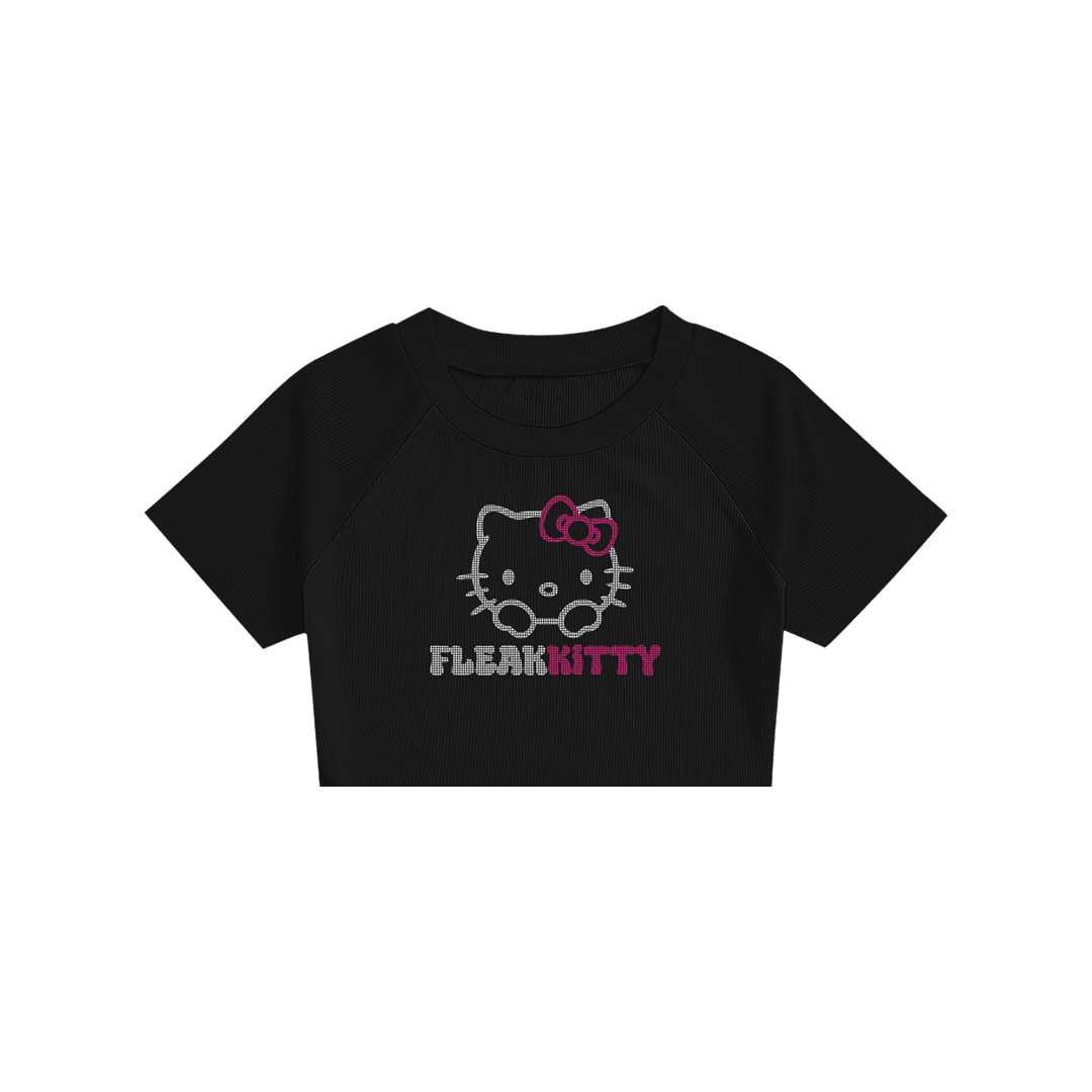 Rhinestone "Fleakkitty" Crop Short Takım | Black