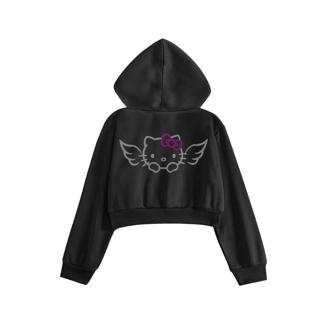 Rhinestone "Fleakkity" Crop Hoodie | Black
