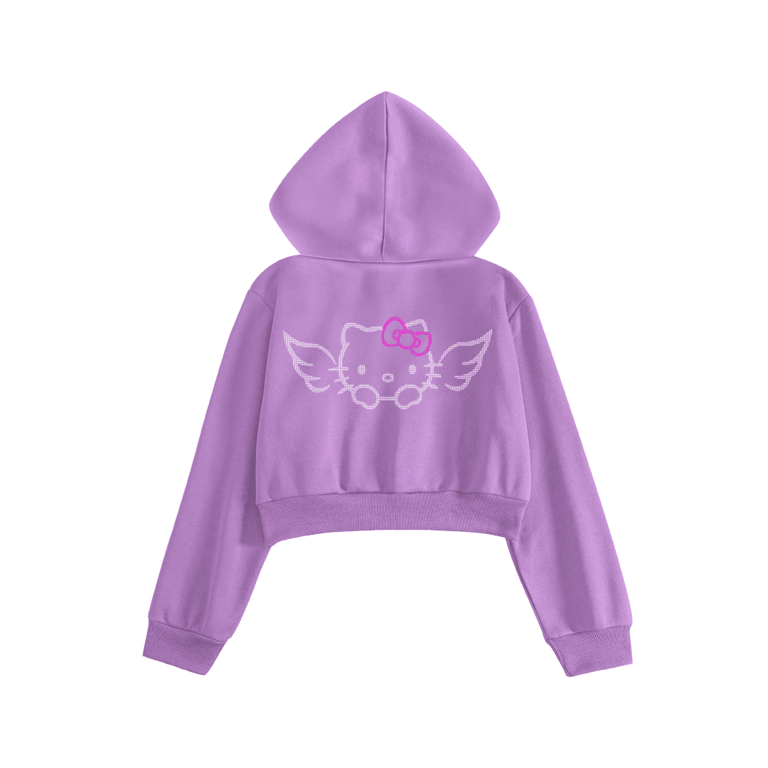 Rhinestone "Fleakkity" Crop Hoodie | Purple