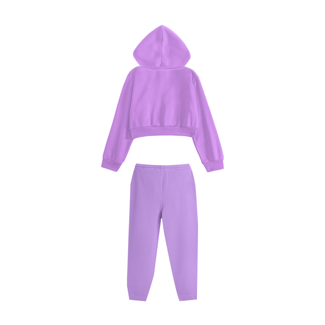 Rhinestone "Revenge" Crop Hoodie Takım | Purple