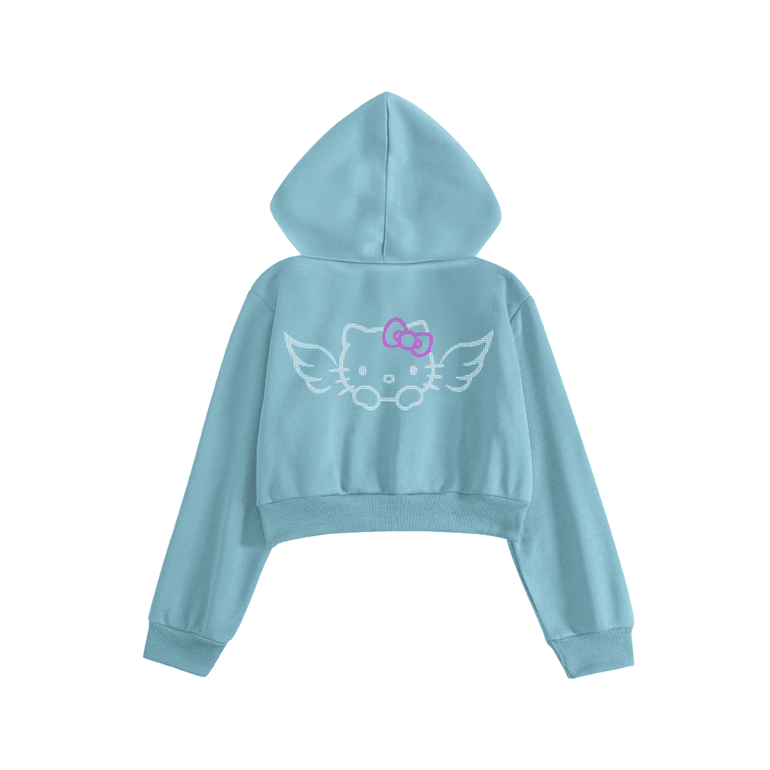 Rhinestone "Fleakkity" Crop Hoodie | Sugar Blue