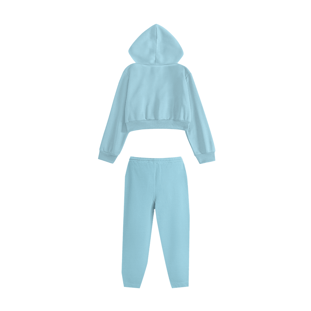 Rhinestone "Revenge" Crop Hoodie Takım | Sugar Blue V2