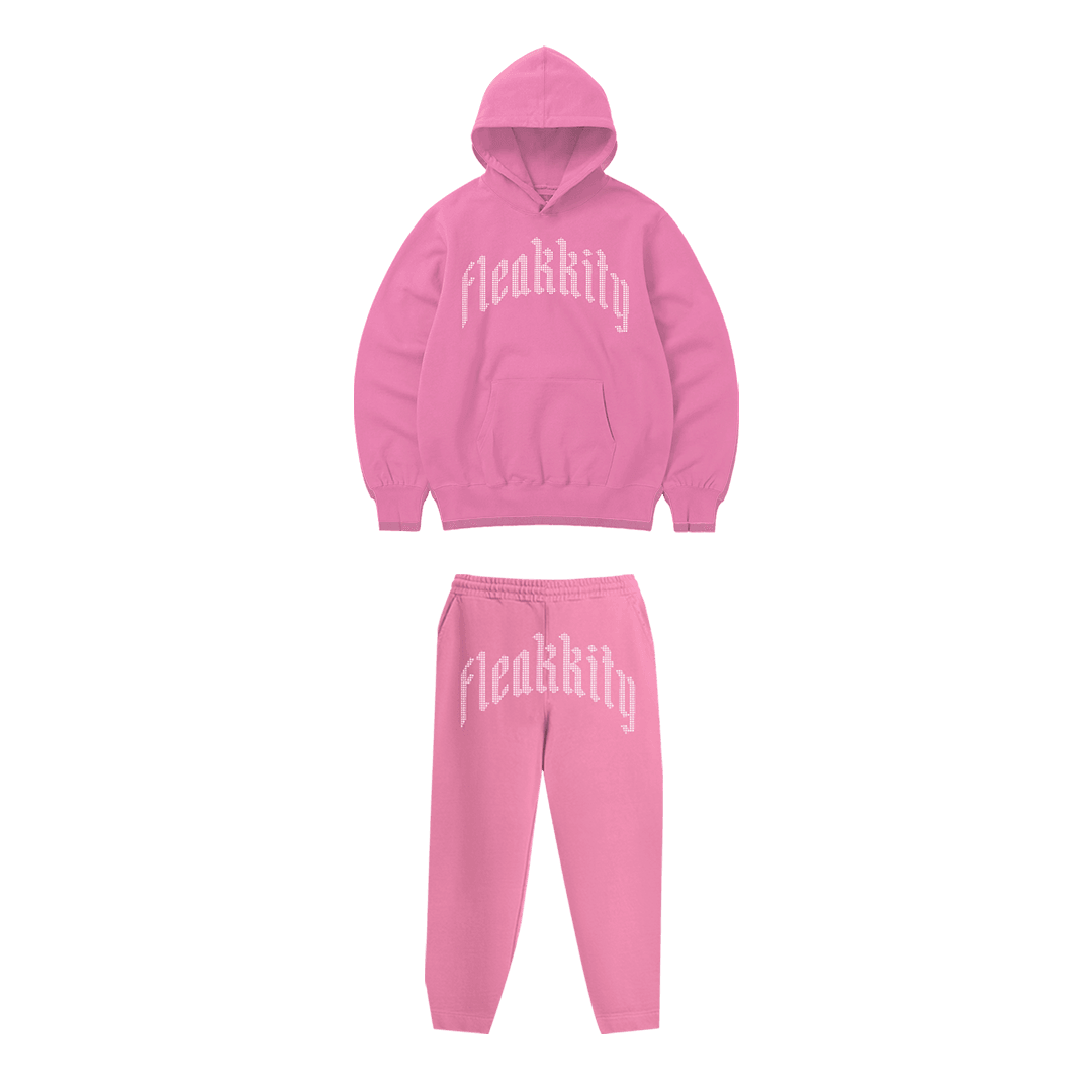 Rhinestone "Fleakkity" Hoodie Takım | Sugar Pink