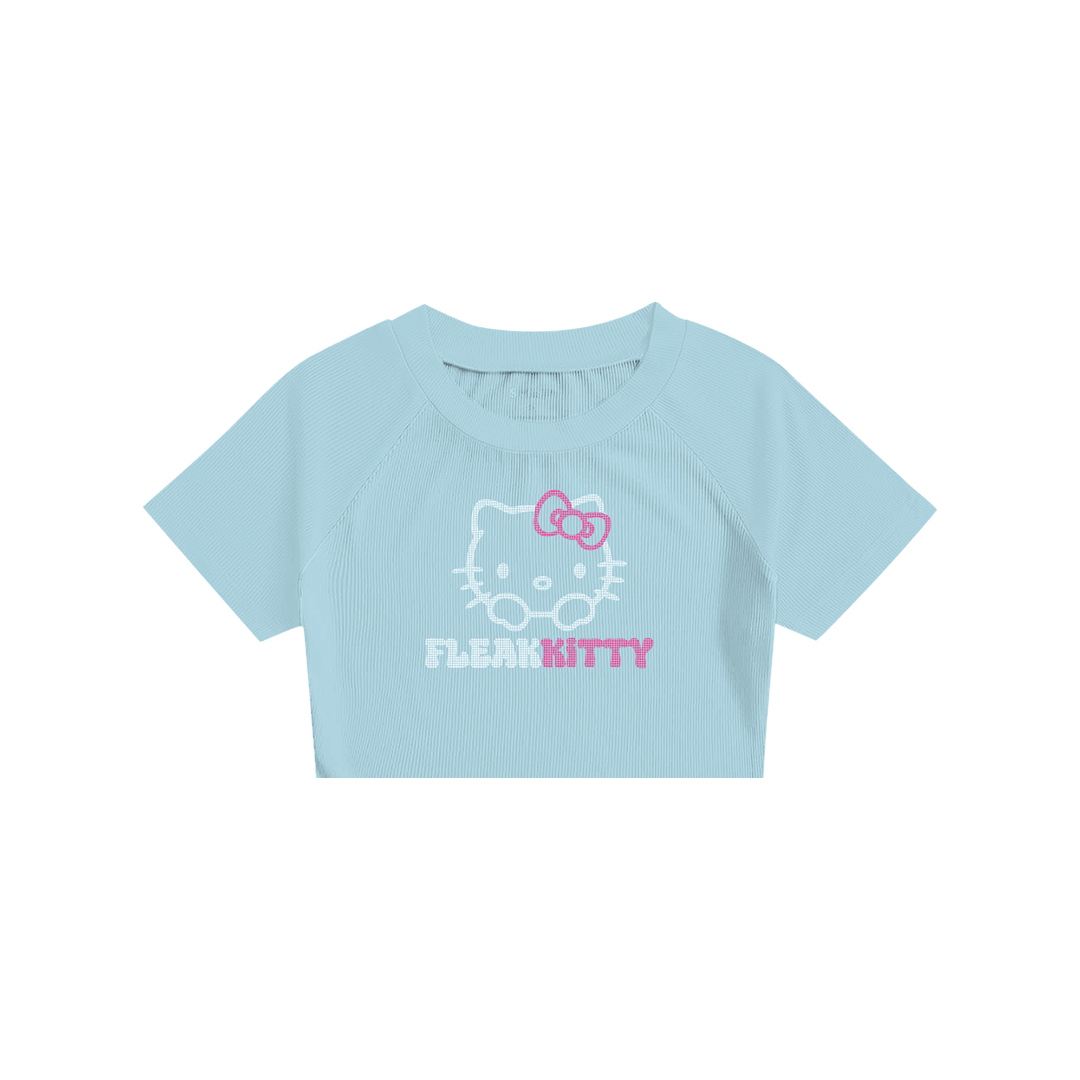 Rhinestone "Fleakkitty" Crop Short Takım | Sugar Blue
