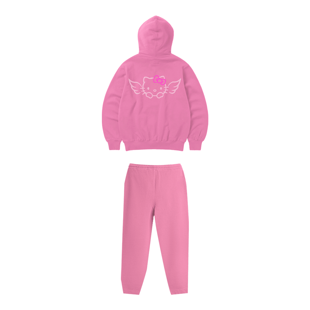 Rhinestone "Fleakkity" Hoodie Takım | Sugar Pink
