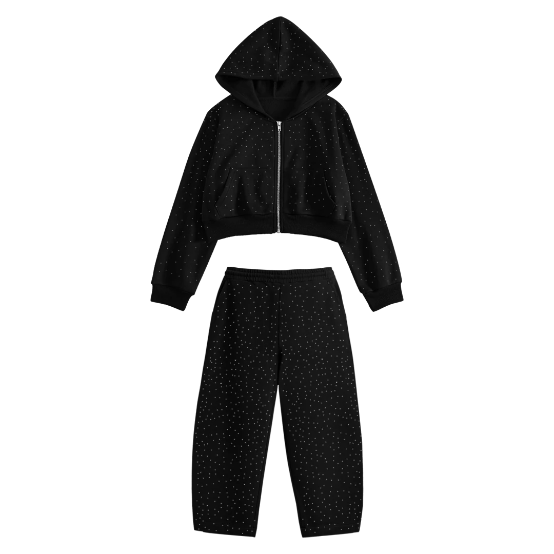 FLEAK Shining Crop Hoodie Takım | Siyah