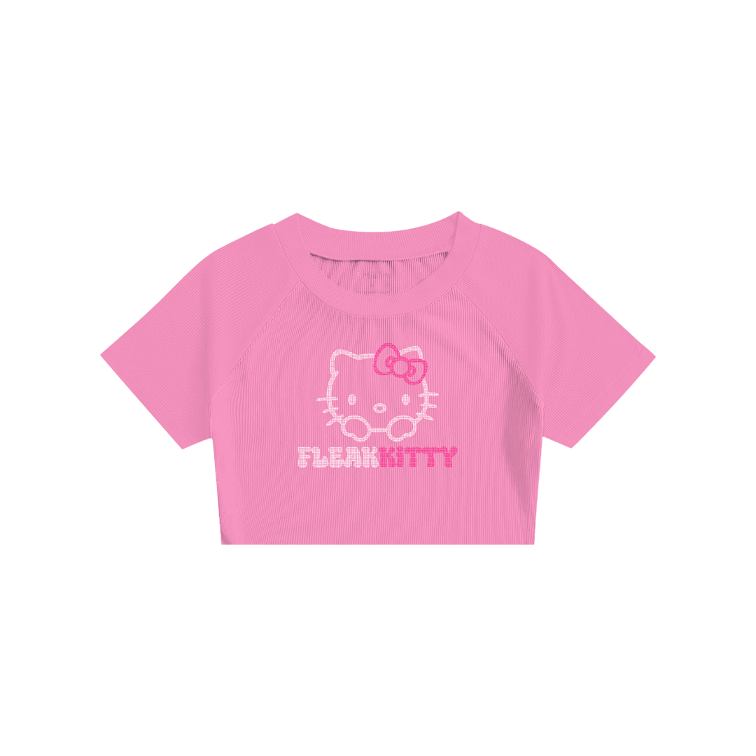 Rhinestone "Fleakkitty" Crop Short Takım | Sugar Pink