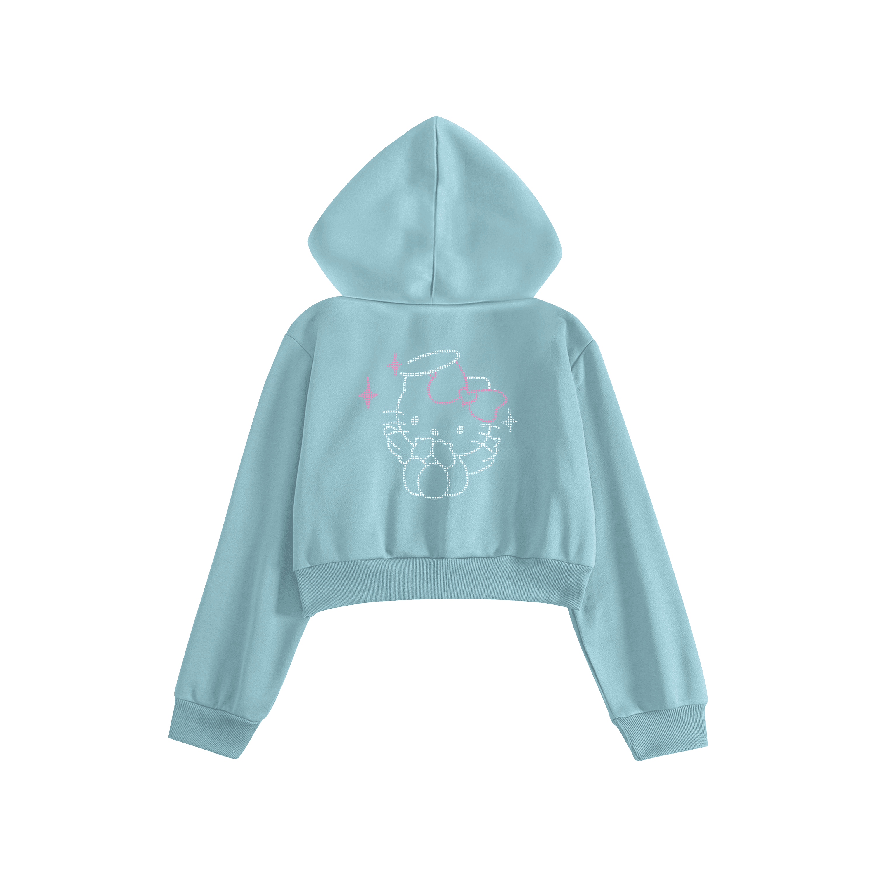 Rhinestone "Fleakangel" Crop Hoodie Takım | Sugar Blue