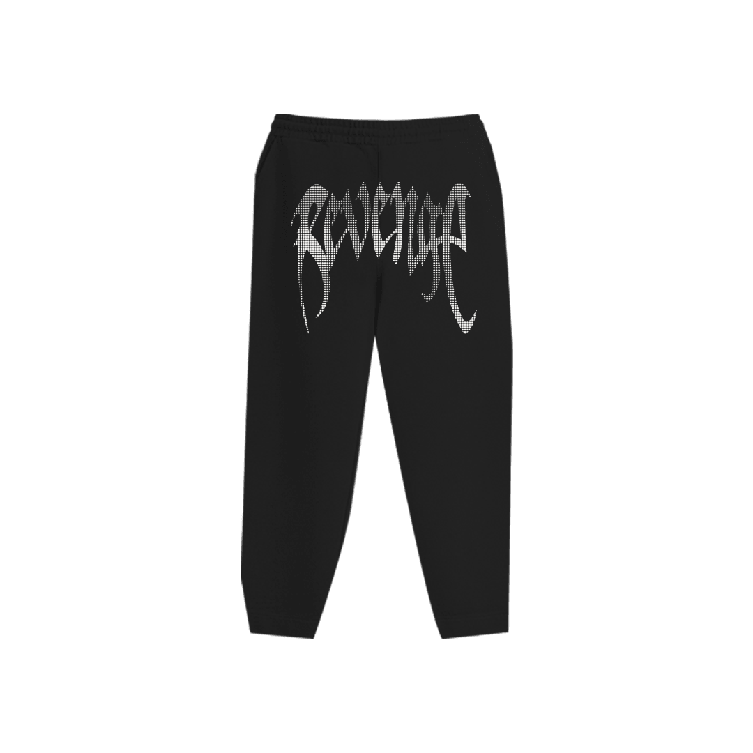 Rhinestone "Revenge" Crop Hoodie Takım | Black White
