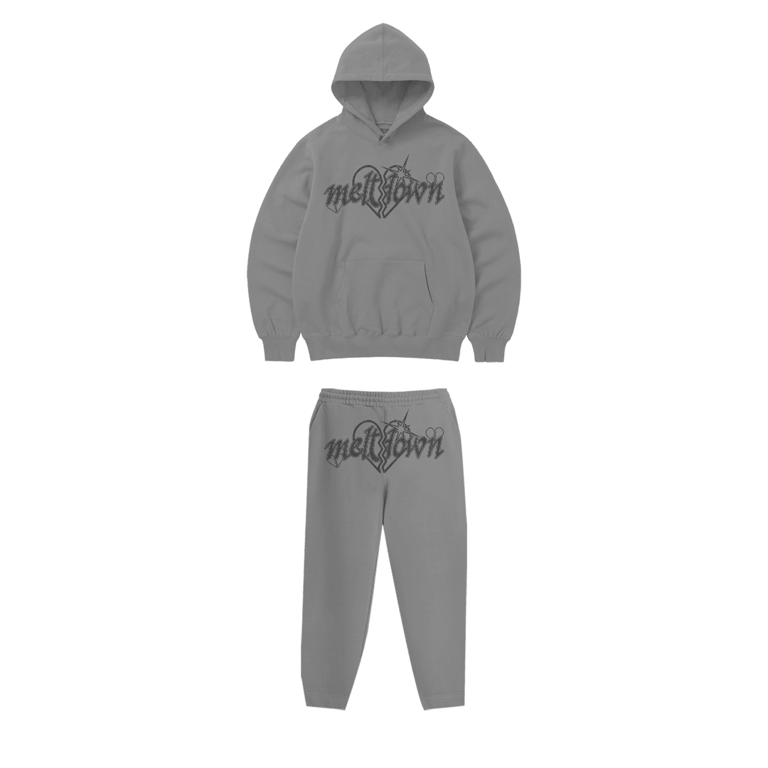 Rhinestone "Meltdown" Hoodie Takım | Grey