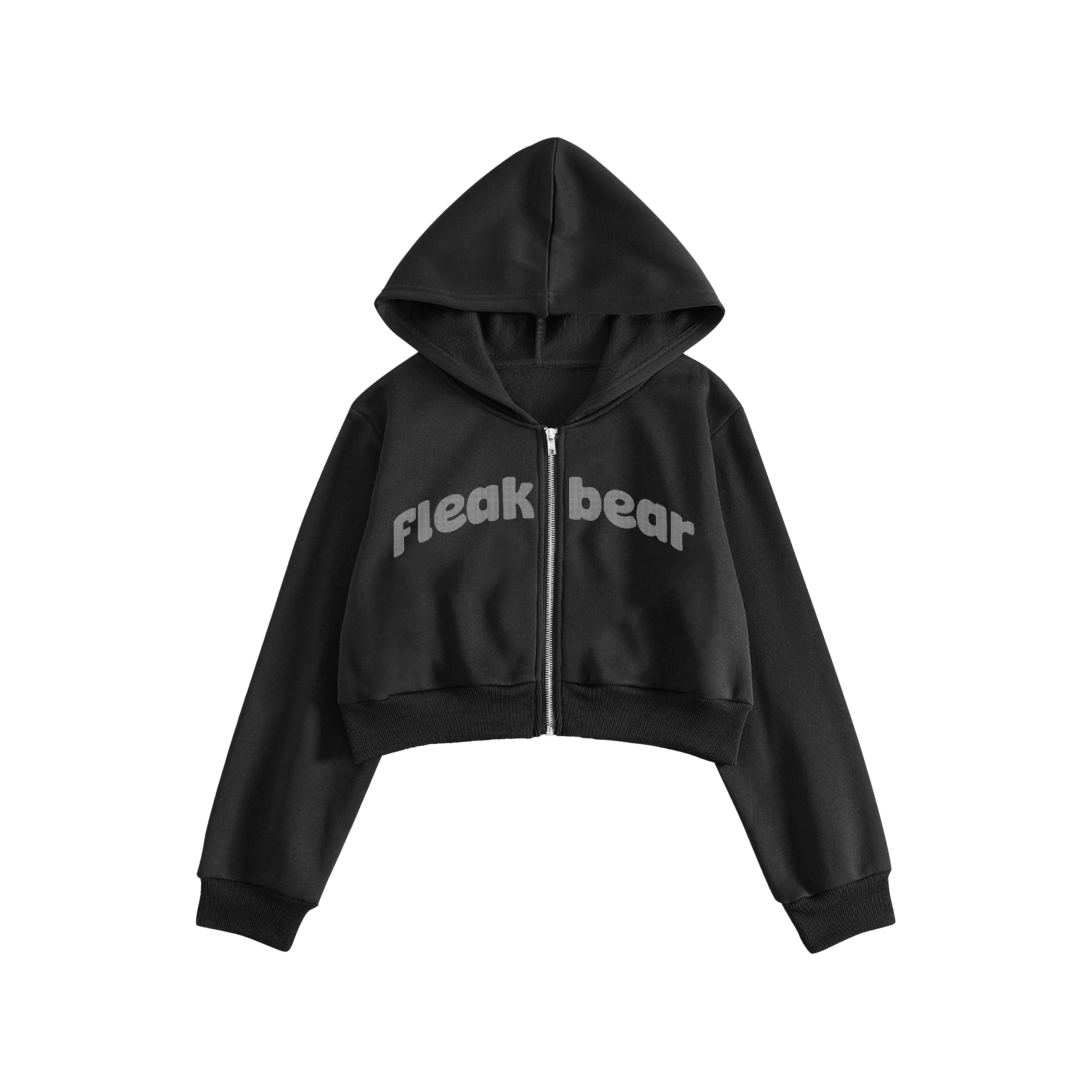 Rhinestone "Fleakbear" Crop Hoodie | Black