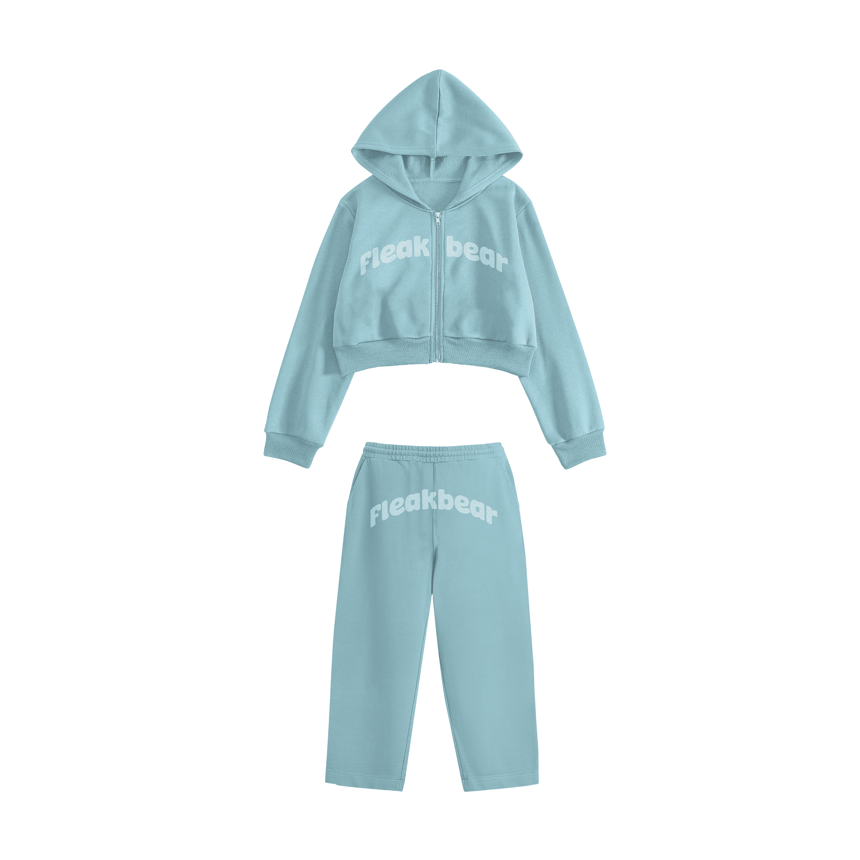 Rhinestone "Fleakbear" Crop Hoodie Takım | Sugar Blue