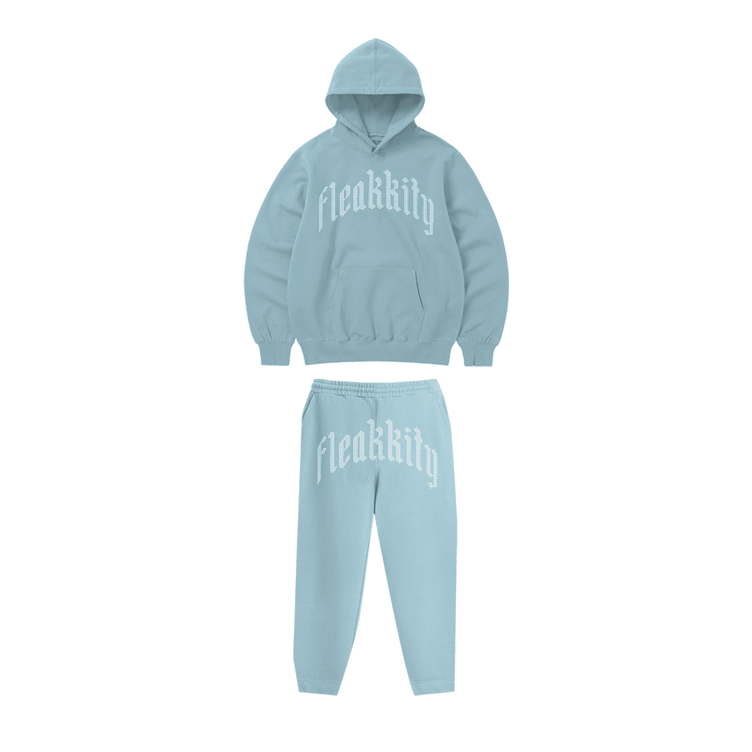 Rhinestone "Fleakkity" Hoodie Takım | Sugar Blue