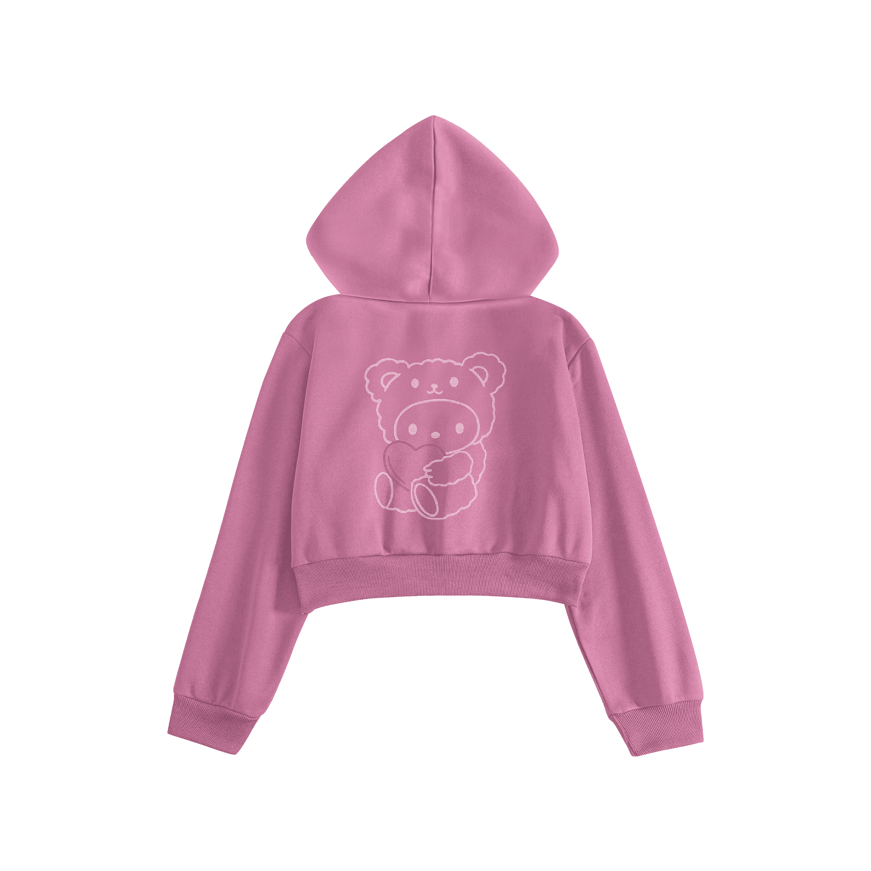 Rhinestone "Fleakbear" Crop Hoodie Takım | Sugar Pink