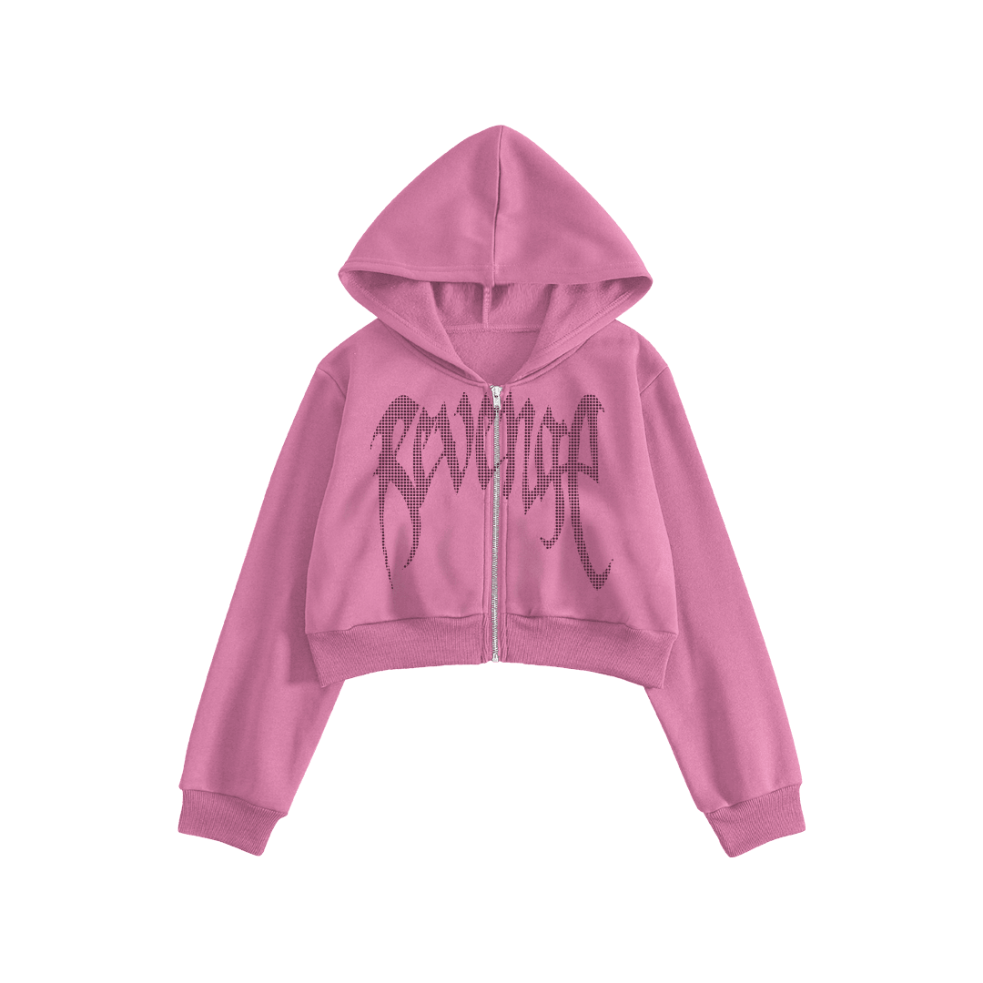Rhinestone "Revenge" Crop Hoodie | Sugar Purple V2