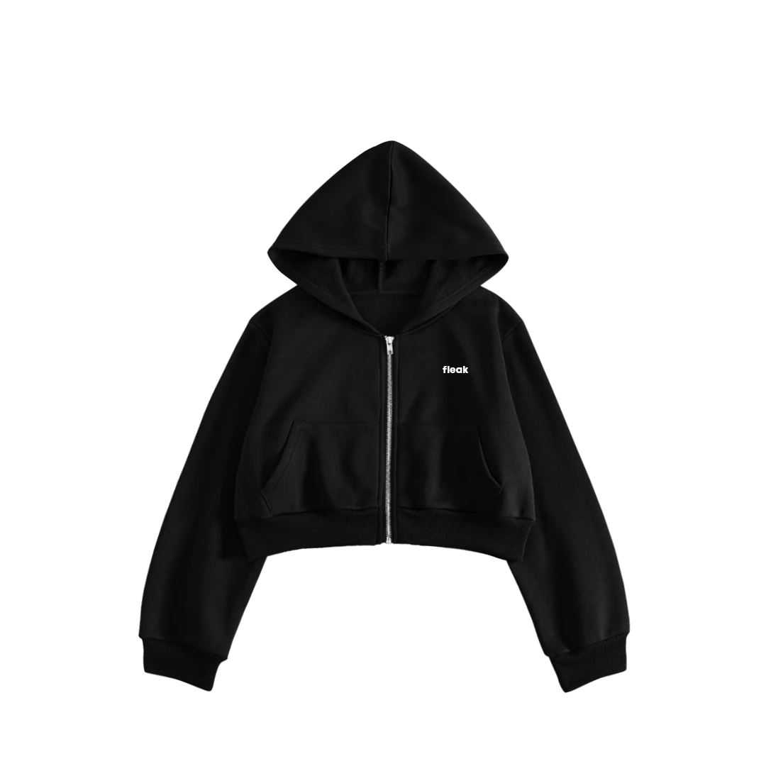 FleakBasic Oversize Crop Hoodie | Siyah