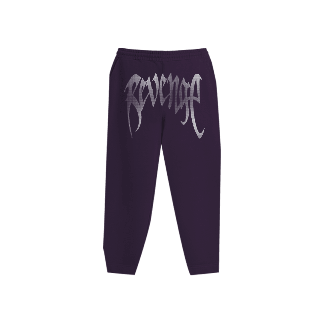 Rhinestone "Revenge" Hoodie Takım | Dark Purple