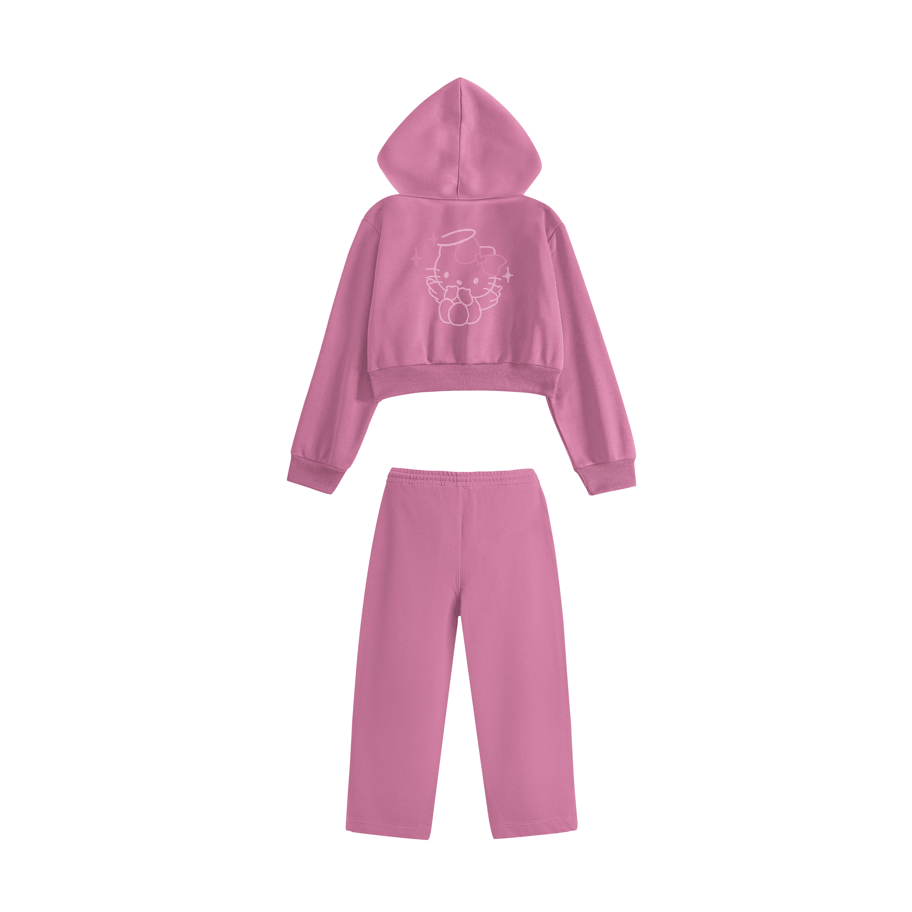 Rhinestone "Fleakangel" Crop Hoodie Takım | Sugar Pink