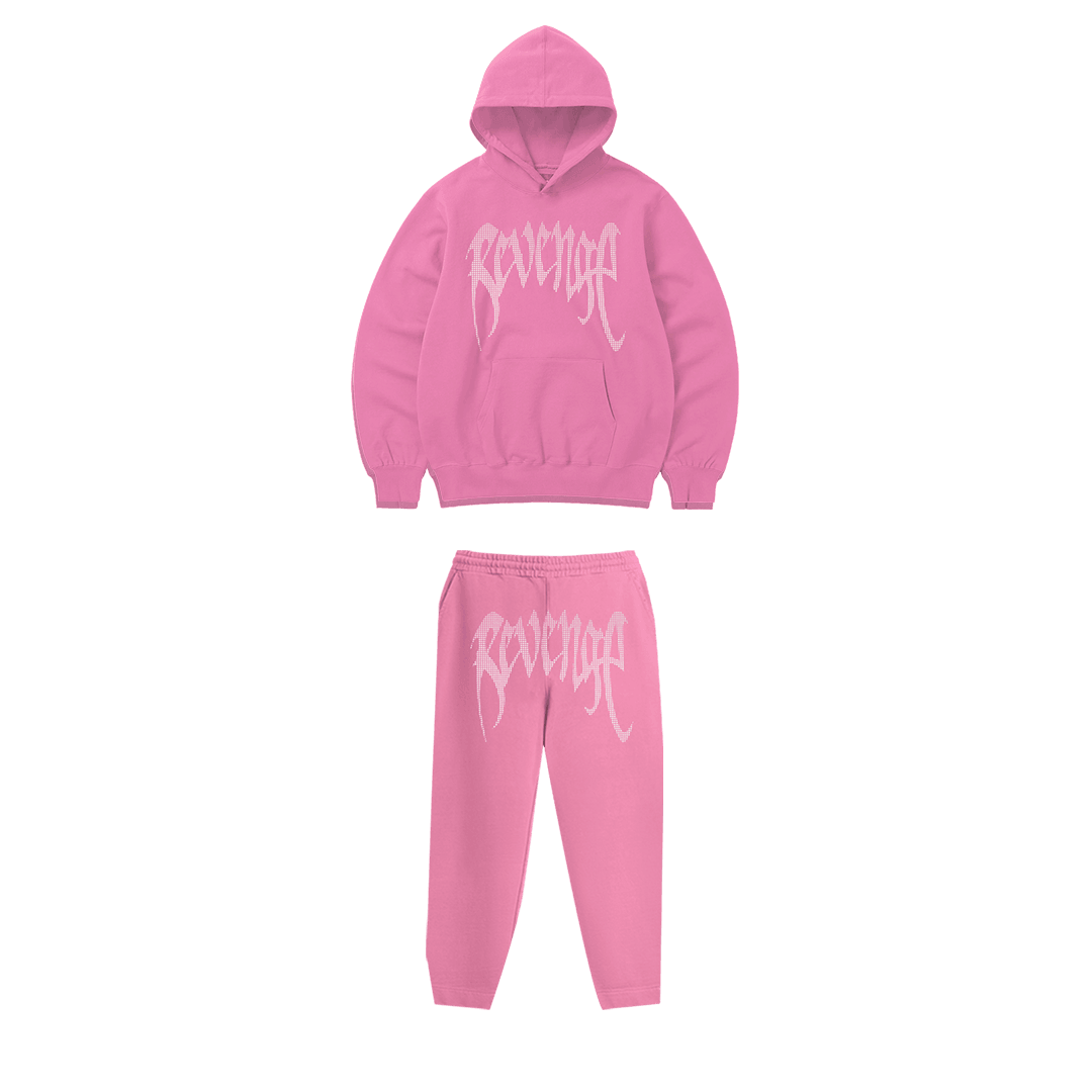 Rhinestone "Revenge" Hoodie Takım | Sugar Pink