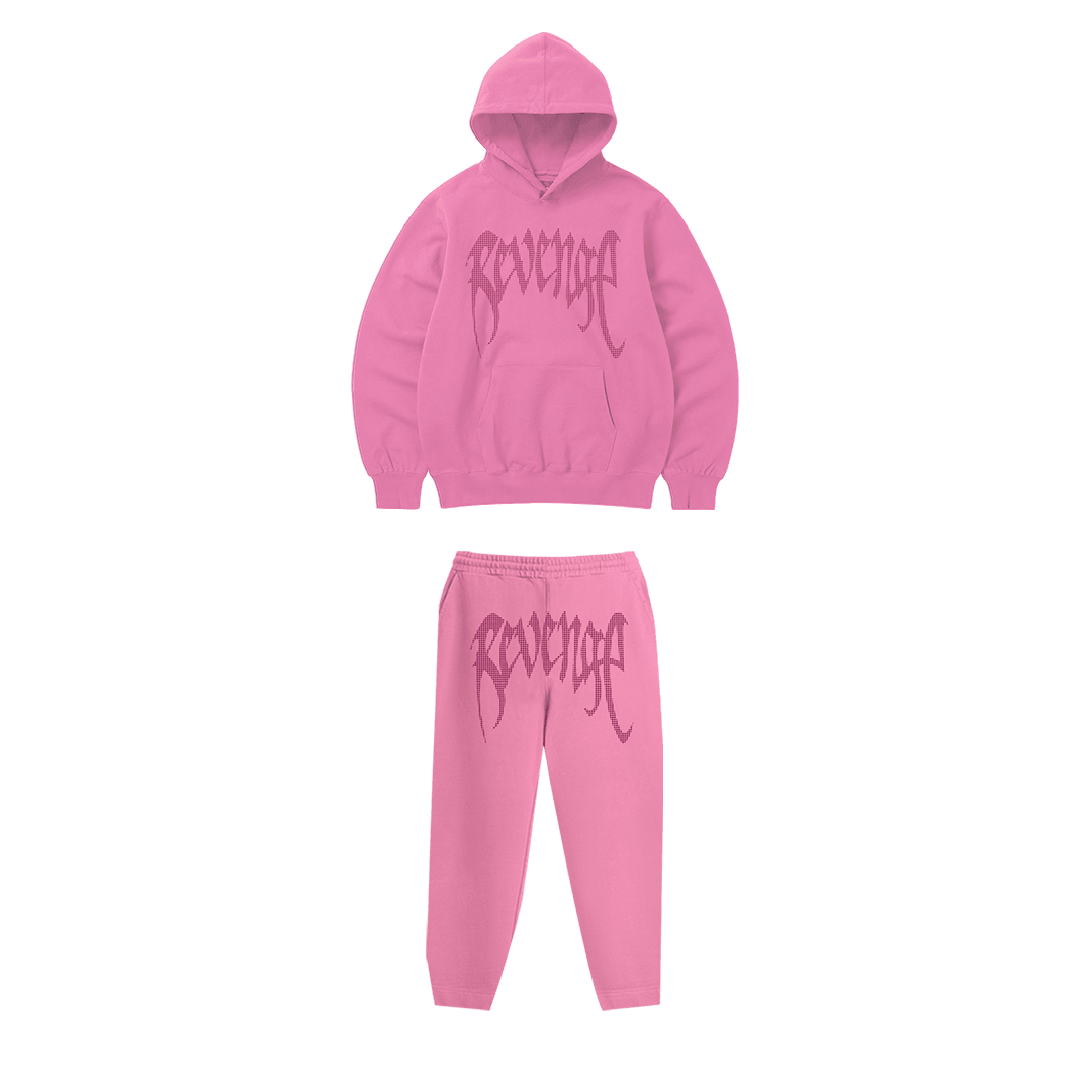 Rhinestone "Revenge" Hoodie Takım | Sugar Pink V2