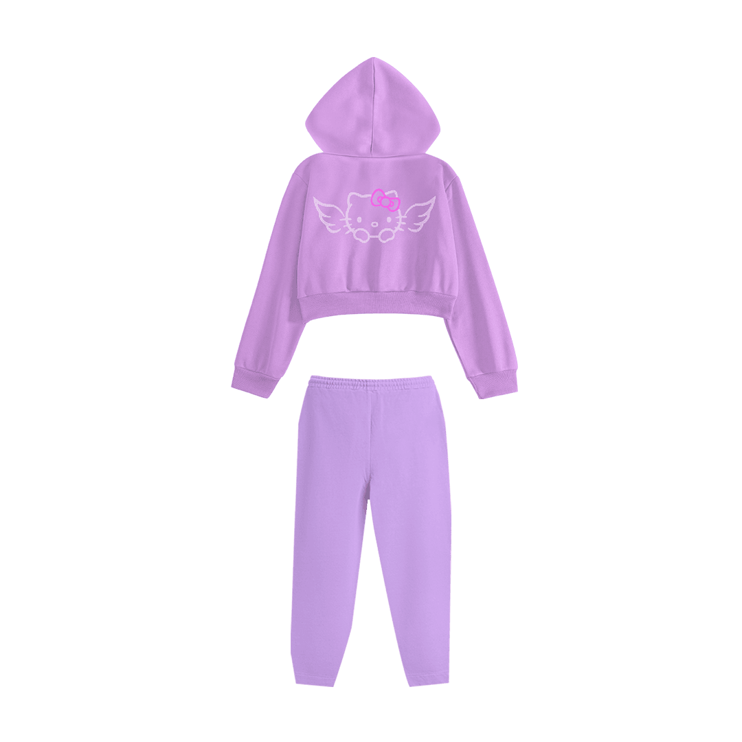 Rhinestone "Fleakkity" Crop Hoodie Takım | Purple