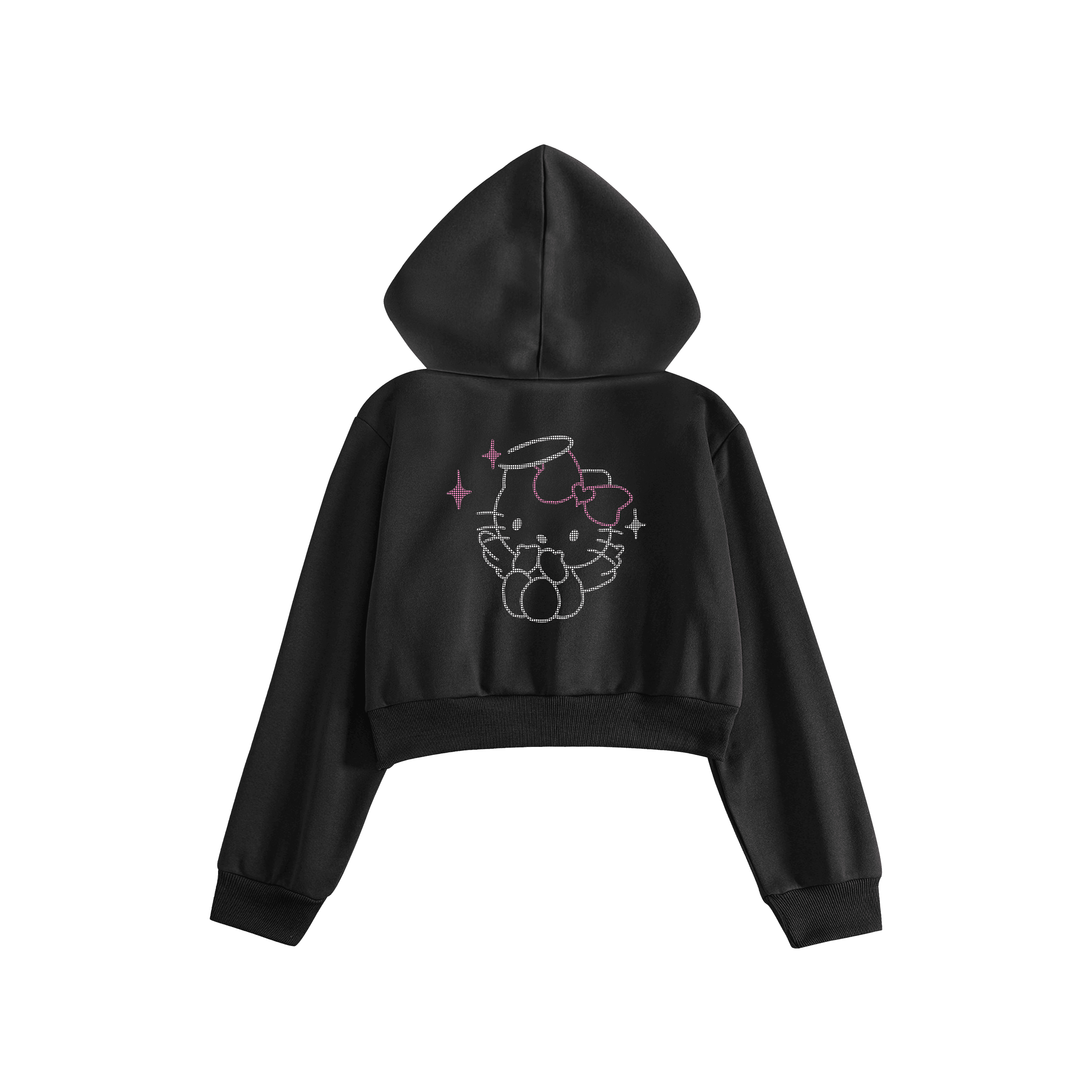 Rhinestone "Fleakangel" Crop Hoodie Takım | Black