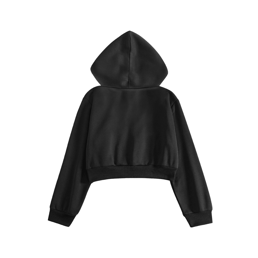 Rhinestone "Revenge" Crop Hoodie Takım | Black Red