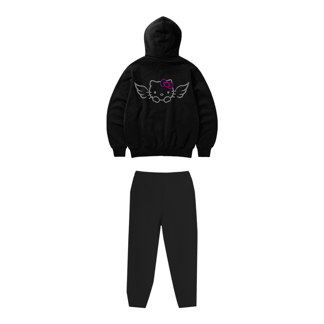 Rhinestone "Fleakkity" Hoodie Takım | Black