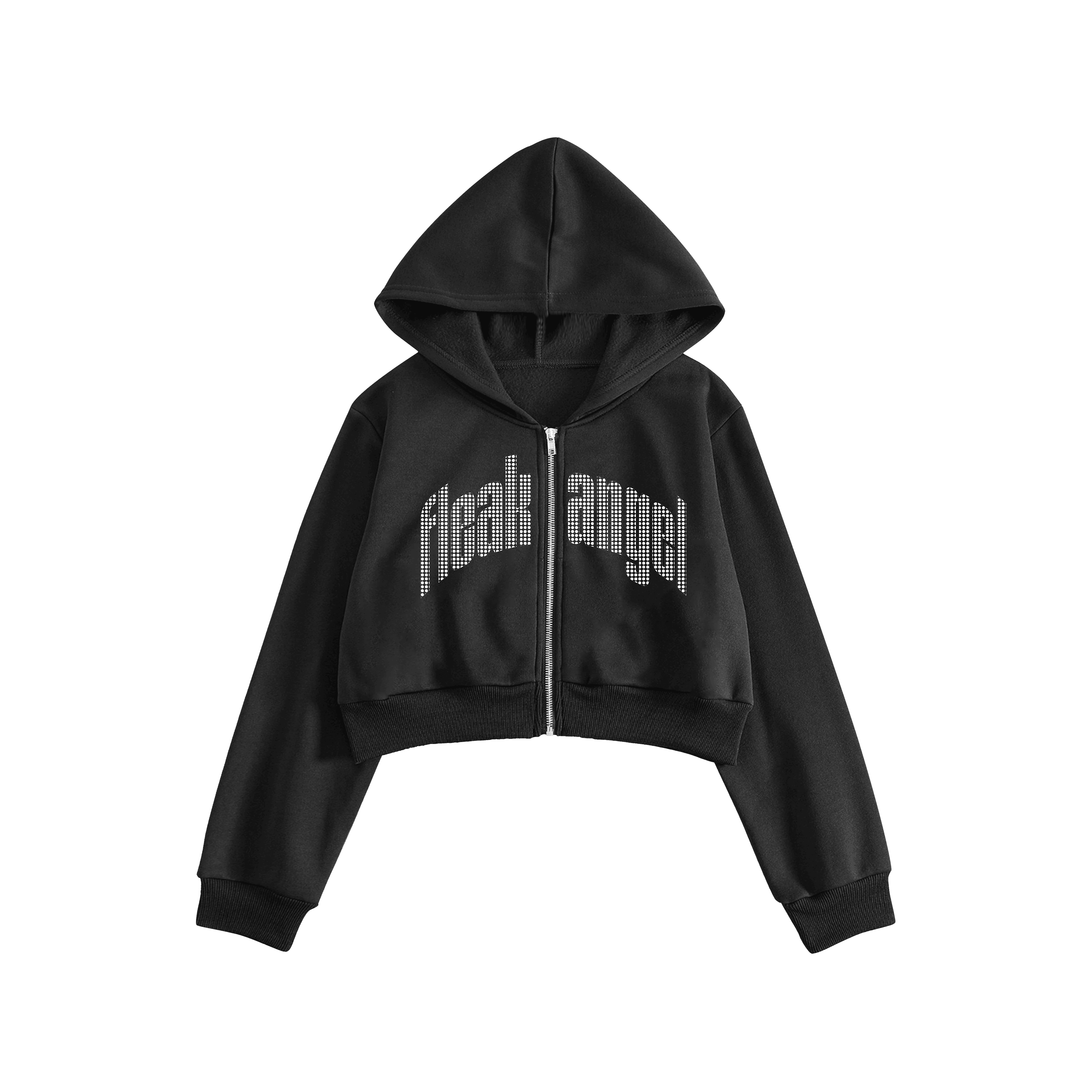 Rhinestone "Fleakangel" Crop Hoodie | Black