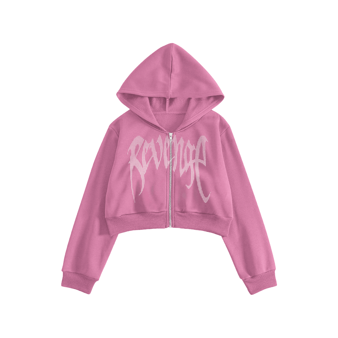 Rhinestone "Revenge" Crop Hoodie | Sugar Purple