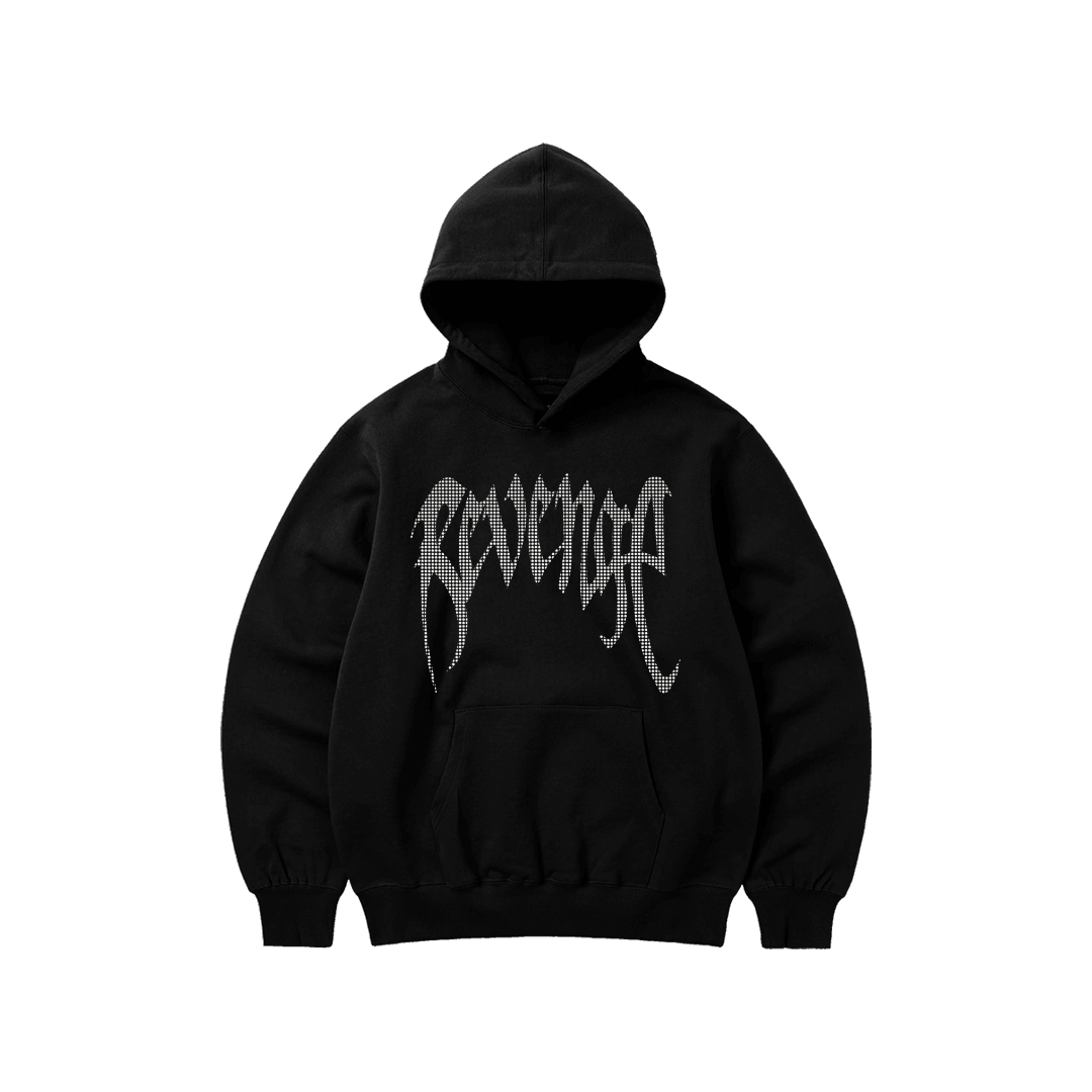 Rhinestone "Revenge" Hoodie | Black White