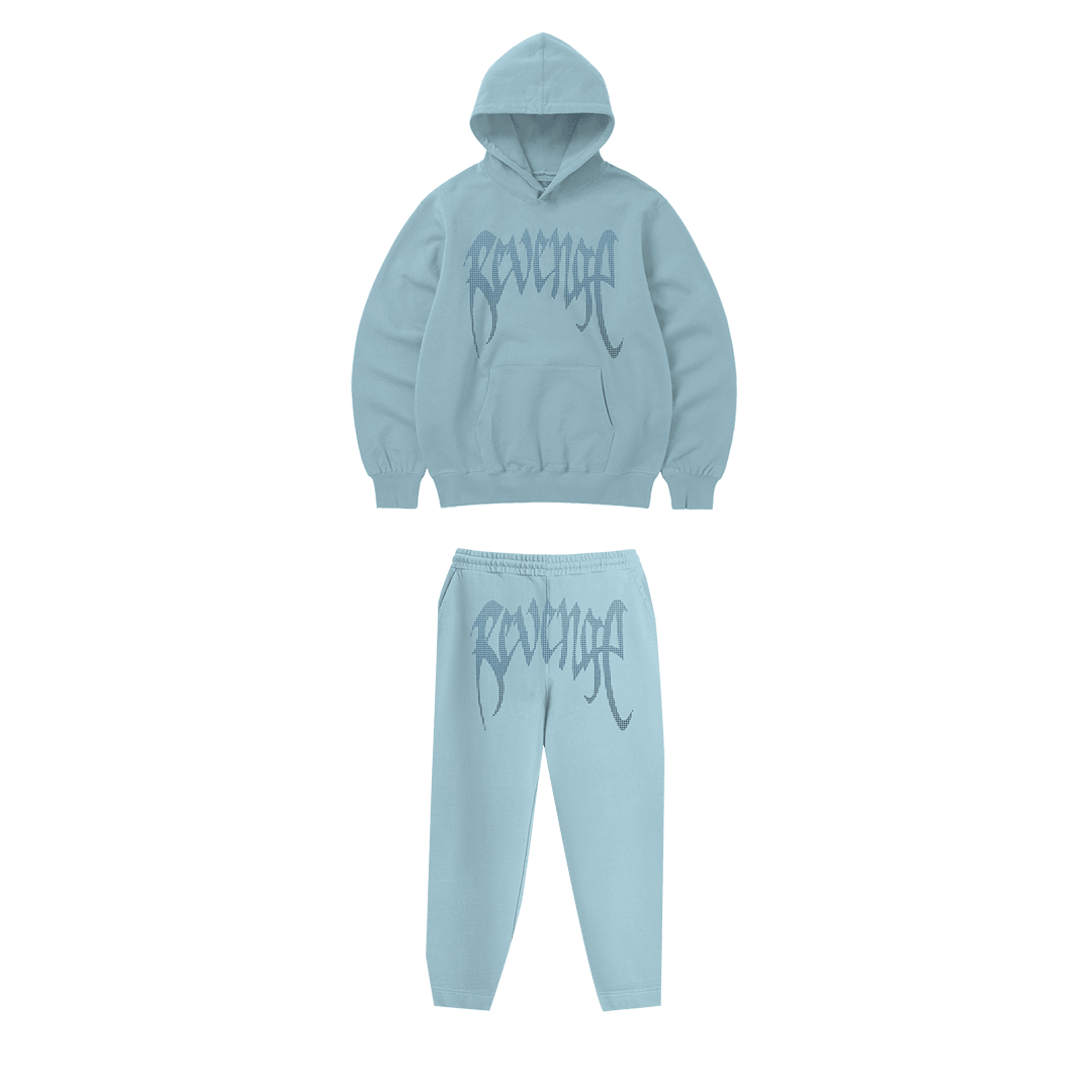 Rhinestone "Revenge" Hoodie Takım | Sugar Blue V2
