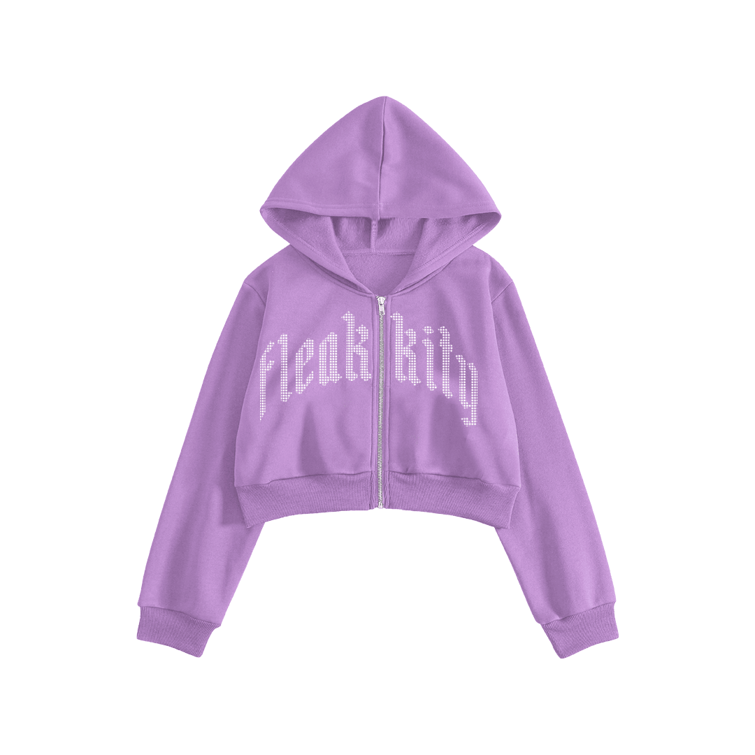 Rhinestone "Fleakkity" Crop Hoodie | Purple