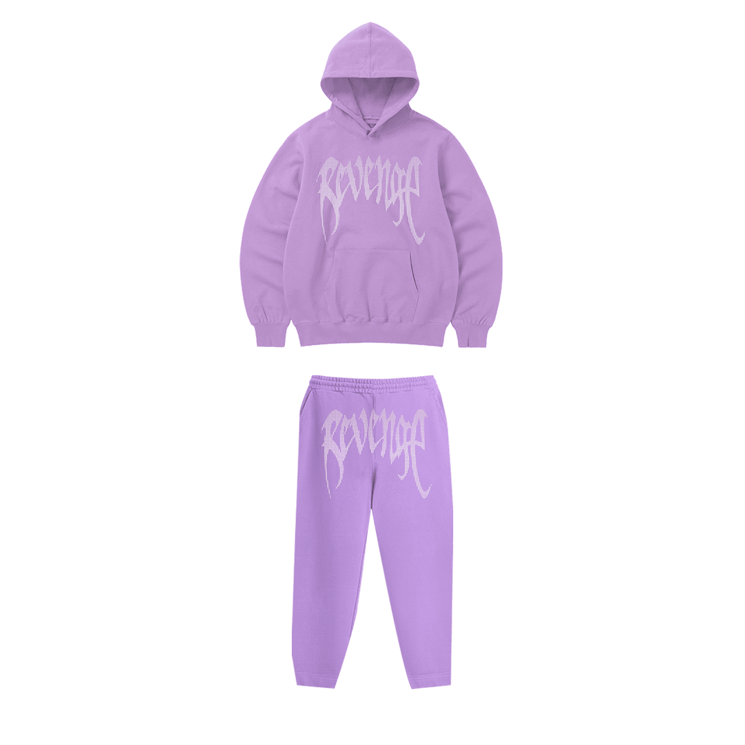 Rhinestone "Revenge" Hoodie Takım | Purple