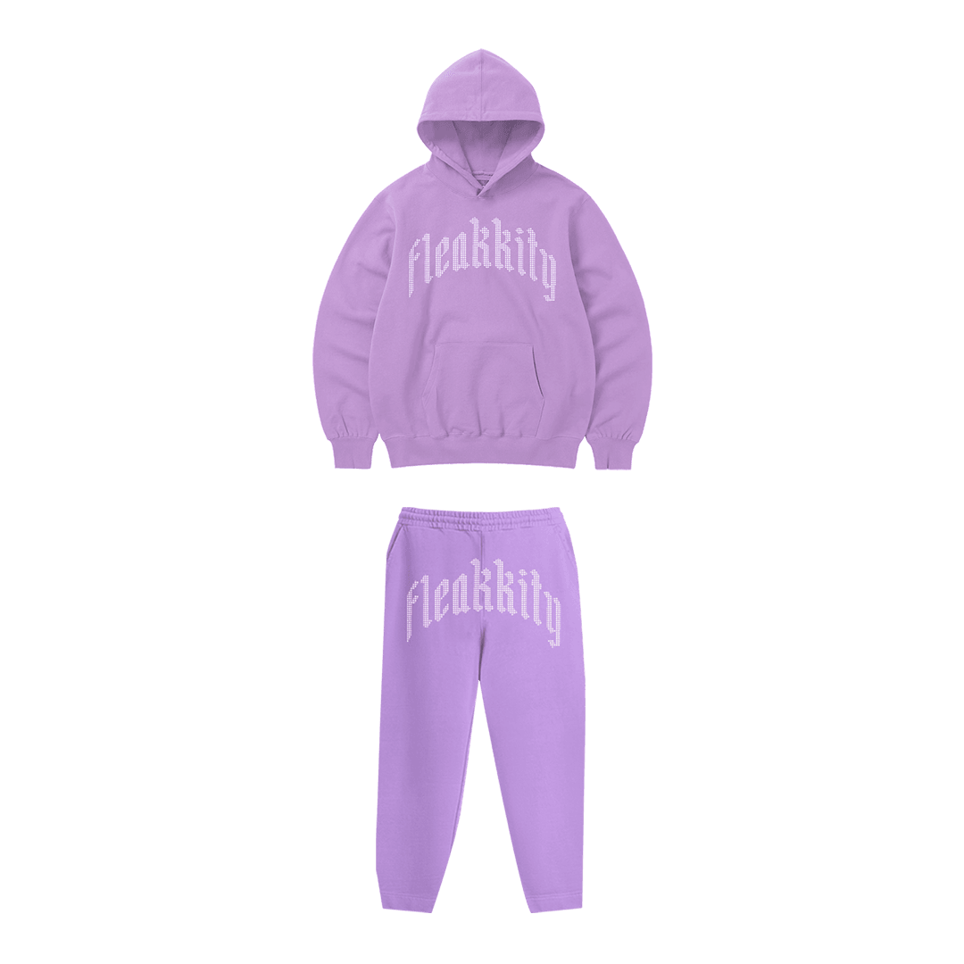 Rhinestone "Fleakkity" Hoodie Takım | Purple