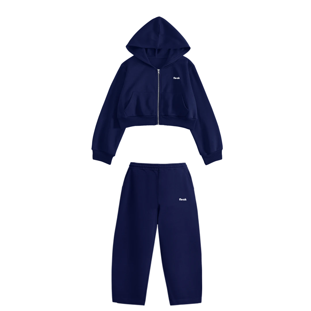 FleakBasic Oversize Crop Hoodie Takım | Lacivert