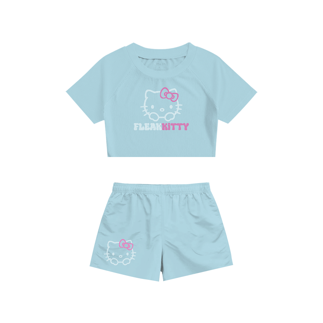 Rhinestone "Fleakkitty" Crop Short Takım | Sugar Blue
