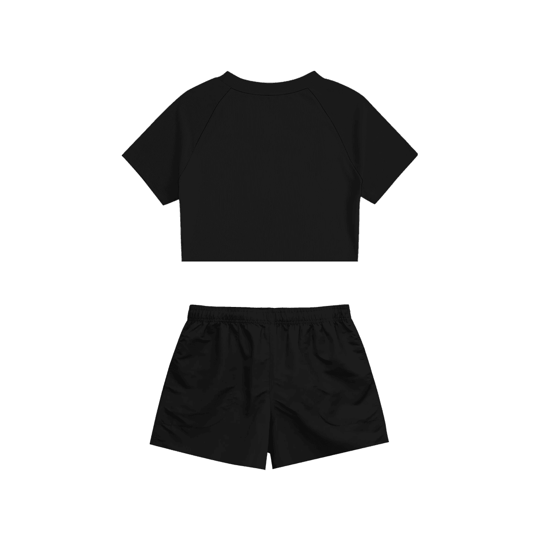 Rhinestone "Fleakkitty" Crop Short Takım | Black