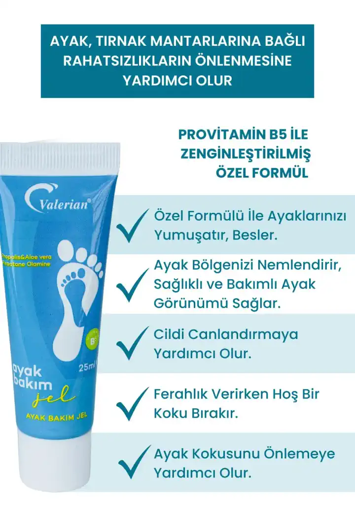Valerian Ayak Bakım Jeli 25 ml – Ayak Kokusu, Mantar ve Tırnak Mantarına Karşı Bitkisel Bakım Desteği