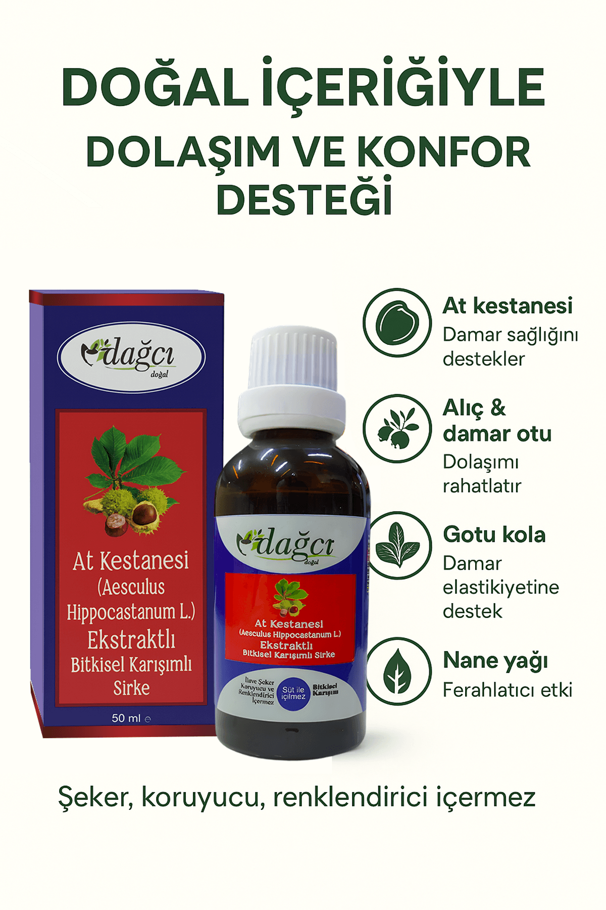 At Kestanesi Ekstratlı Bitkisel Sirke 50 ml – Hemoroid ve Dolaşım Konforuna Destek