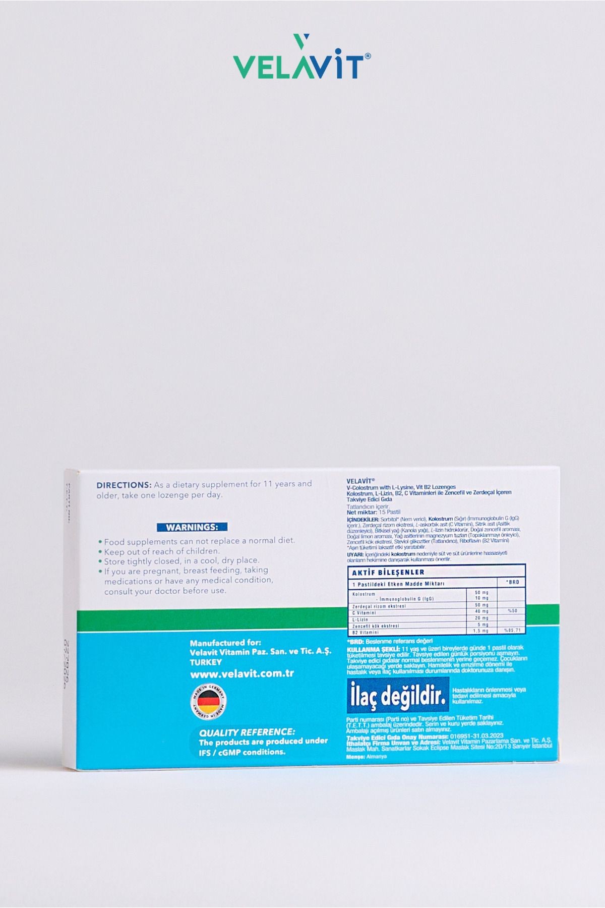 Velavit V- Colostrum With L-lysine Vitamin B2 Lozenges 15 Pastil
